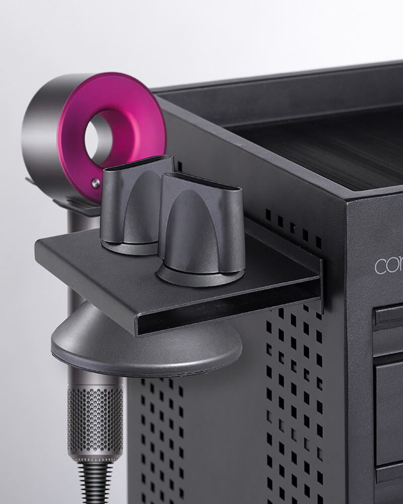 Sort Comfortel Dyson fønholder til Studio rulleborde med frisørudstyr og holder til hårtørrer